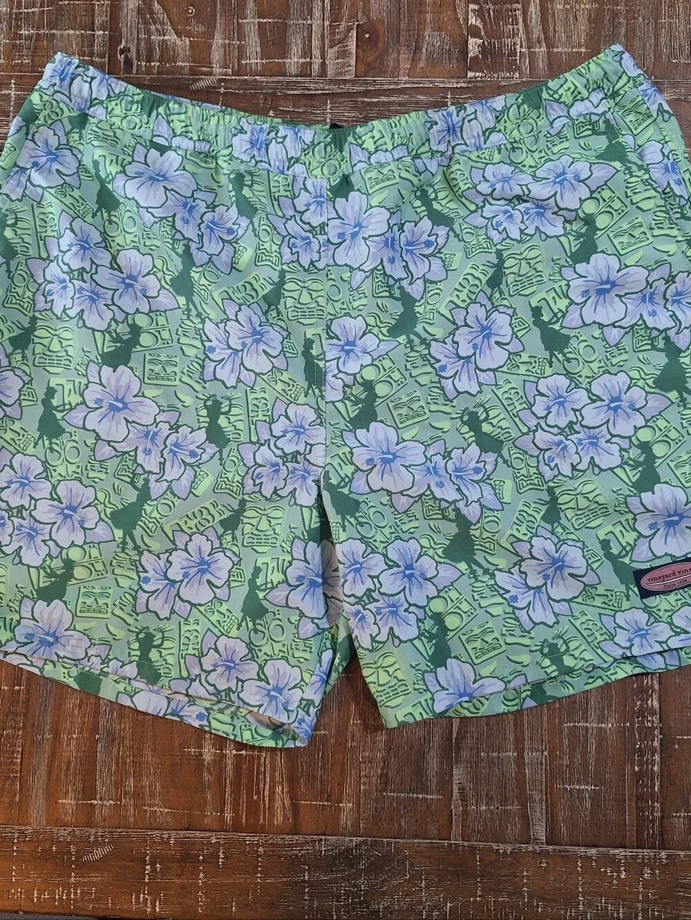 Vineyard Vines Swim Trunks Lined Mens XL Floral Green/Blue Pockets Drawstring